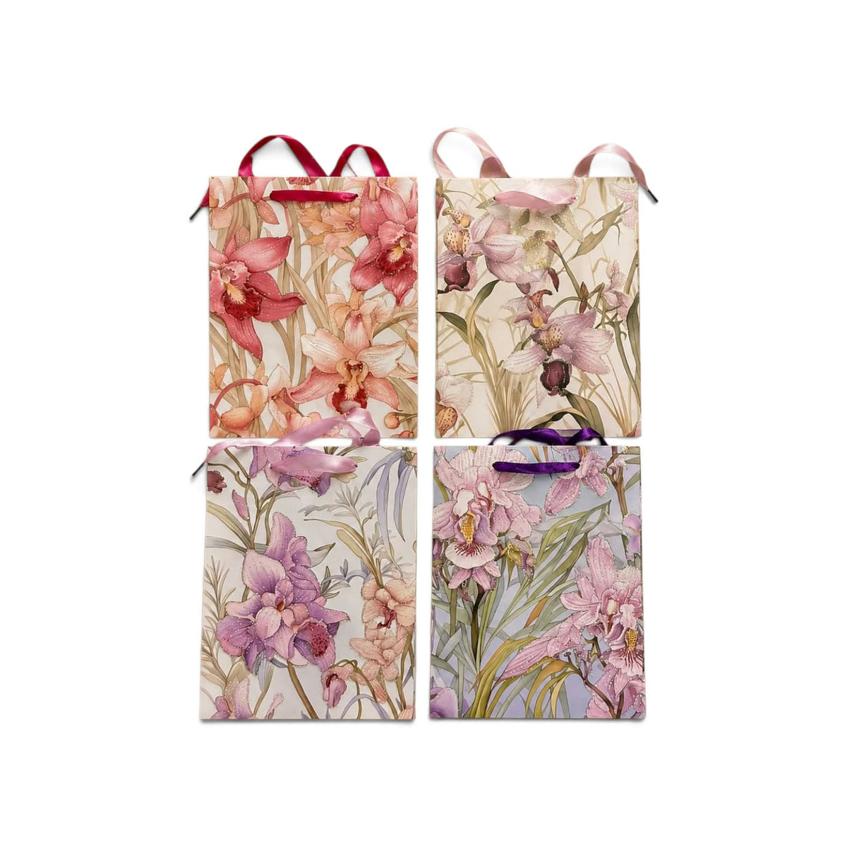 Set 12 pungi cadou medii din carton, model floral.Comanda minima 12 buc