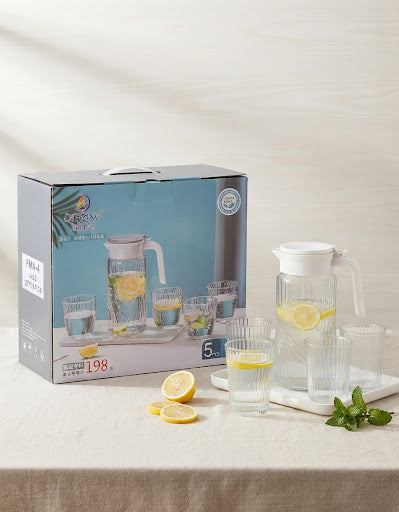 Set Carafă din Sticlă cu 4 Pahare, Model Decorativ 12 pcs pe bax.Comanda minima 6 buc