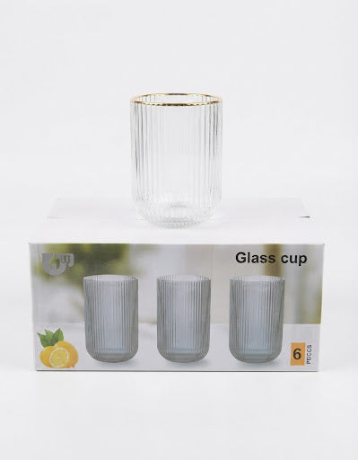 Set 6 Pahare pentru Whisky din Sticlă, Design Striat, Margine Aurie  16 pcs pe bax.Comanda minima 6 buc