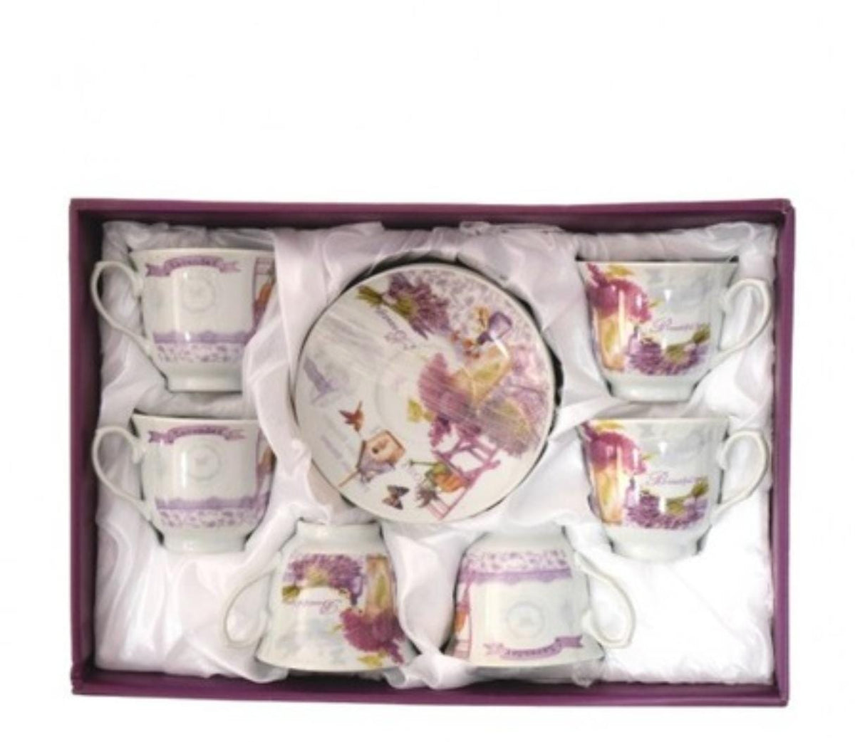 Set de cesti din ceramica 180ml 6cesti +6 farfuriute  cantiate in bax 12 set.Comanda  minima 2 buc