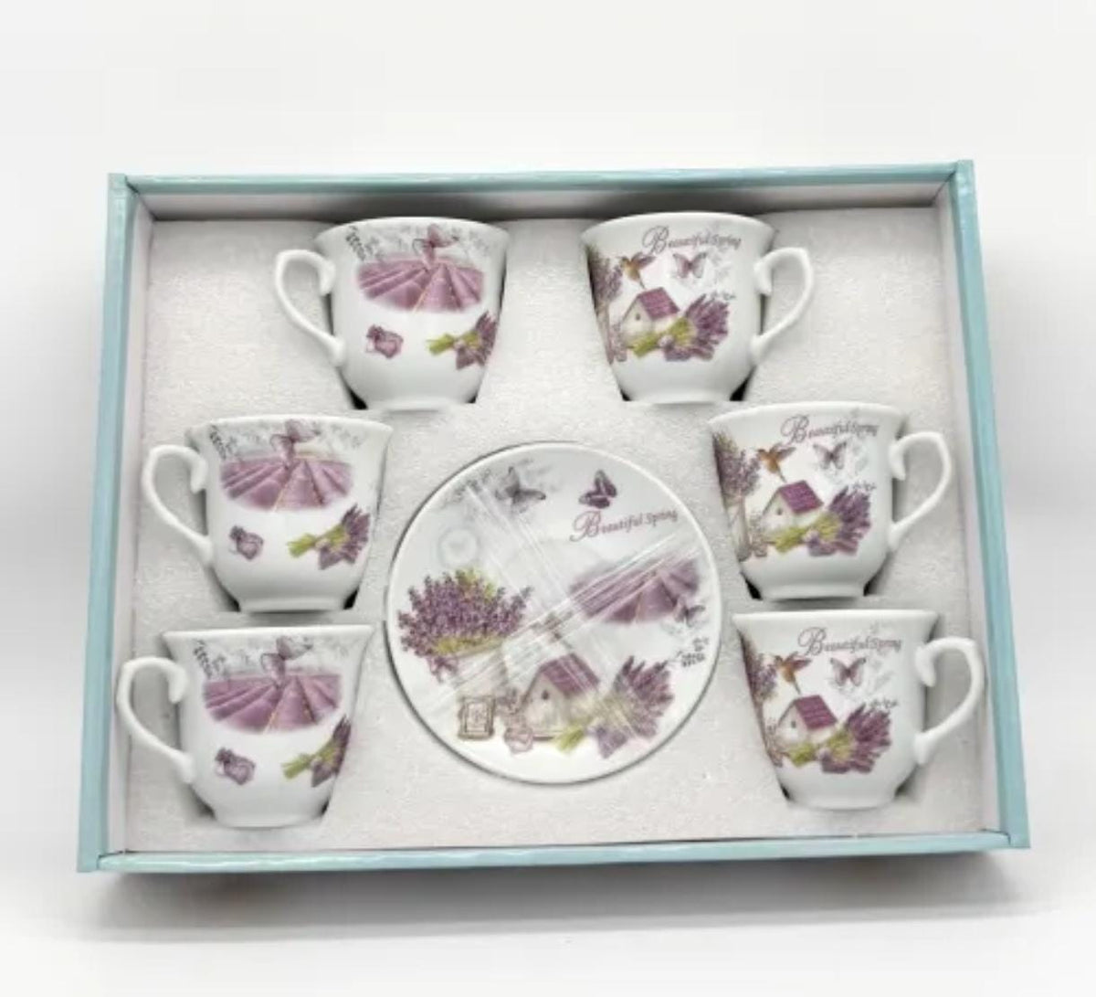 Set de cesti din ceramica 180ml 6cesti +6 farfuriute  cantiate in bax 12 set.Comanda  minima 2 buc