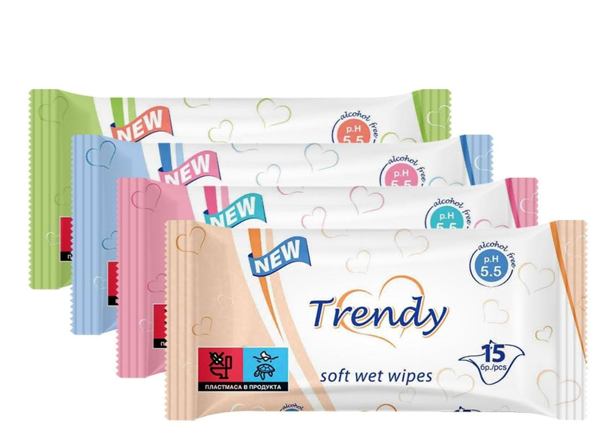 Șervețele Umede Trendy 15 pcs pe pachet/  36 pcs pe bax.Comanda minima 36 buc