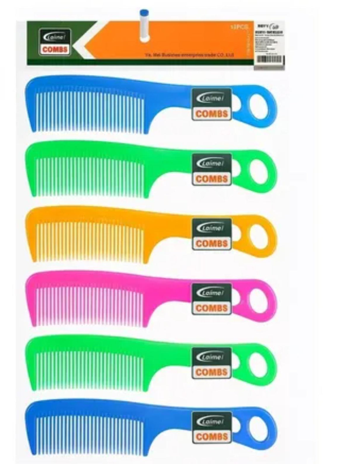 Set 12 piepteni de păr cu mâner, culori asortate 12 pcs pe set / 100 seturi pe bax.Comanda minima 12 buc(set)