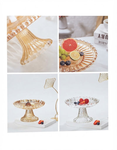 Fructieră din Sticlă cu Picior, Model Decorativ Vintage, Margine Ondulată 24 pcs.Comanda minima 6 buc