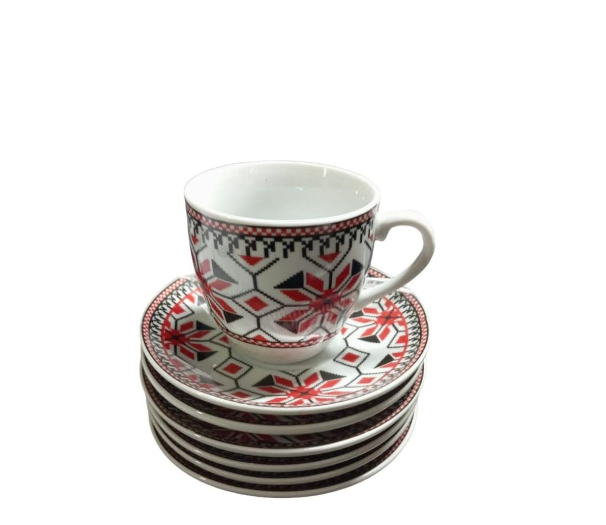 Set de cesti din ceramica 180ml 6cesti +6 farfuriute  cantiate in bax 12 set.Comanda  minima 2 buc