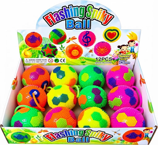 Mingiuțe Săltăreațe Flashing Spiky Ball cu Lumină, 75 mm – Set 12 Bucăți/ 360 pcs pe bax.Comanda minima 12 buc